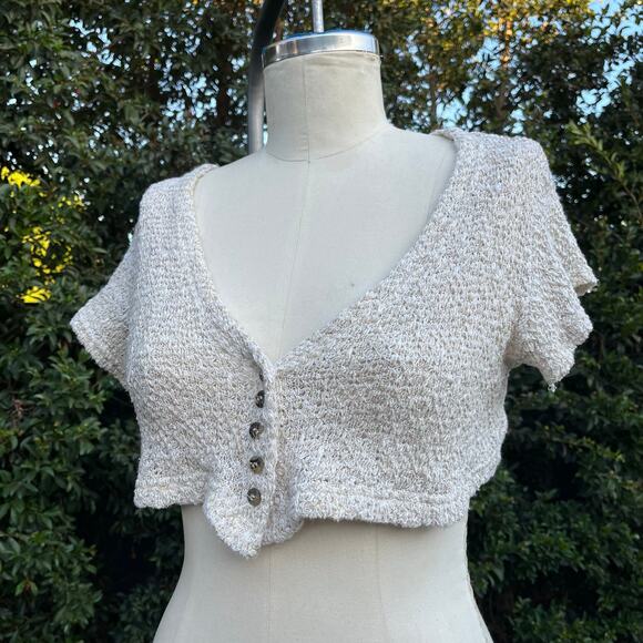 Vintage S-Wear Beige Cream Knit Button Crop Too 2000s Y2K USA Made - Picture 4 of 7